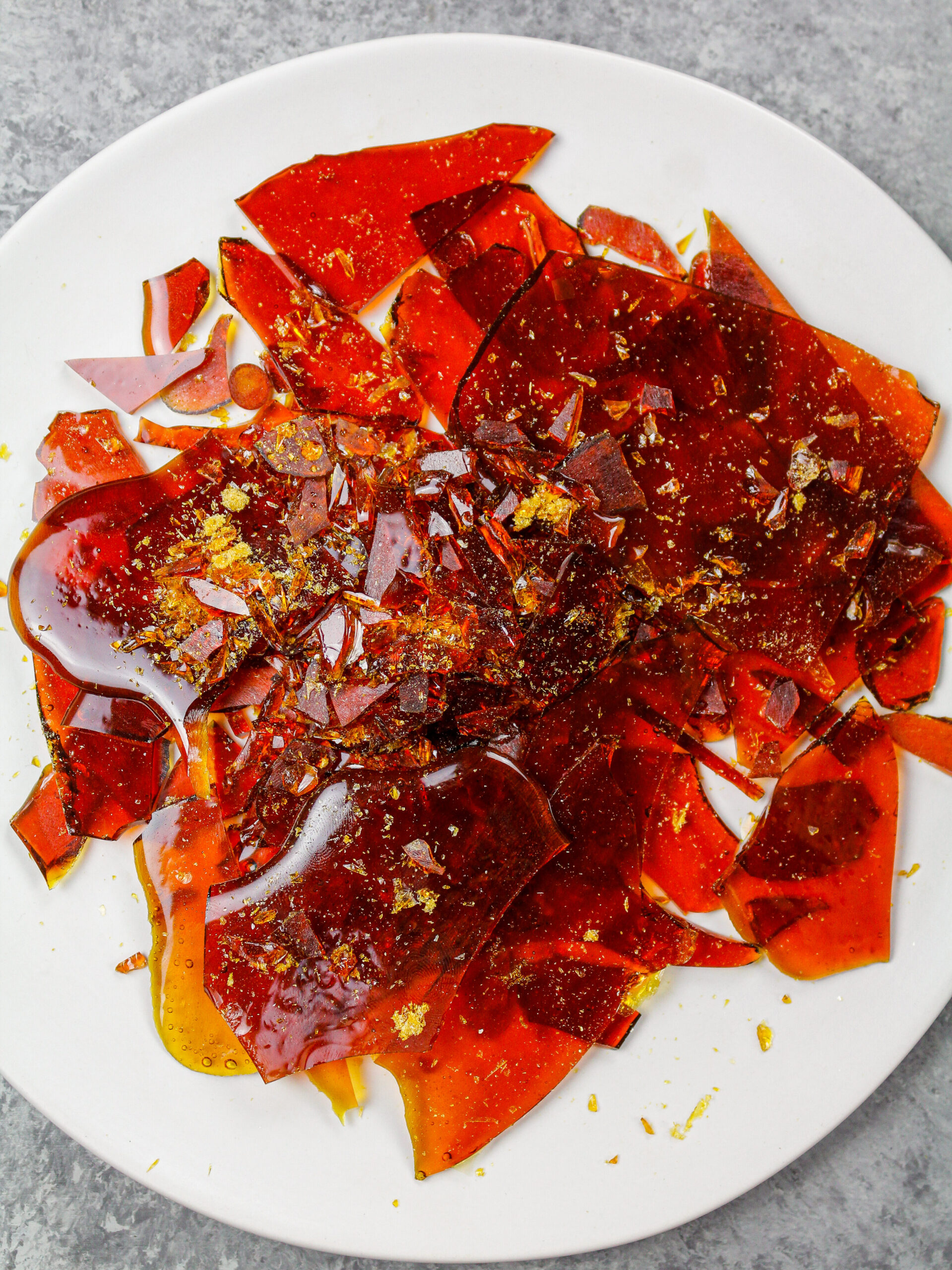 image of caramelized sugar shards resting on a plate