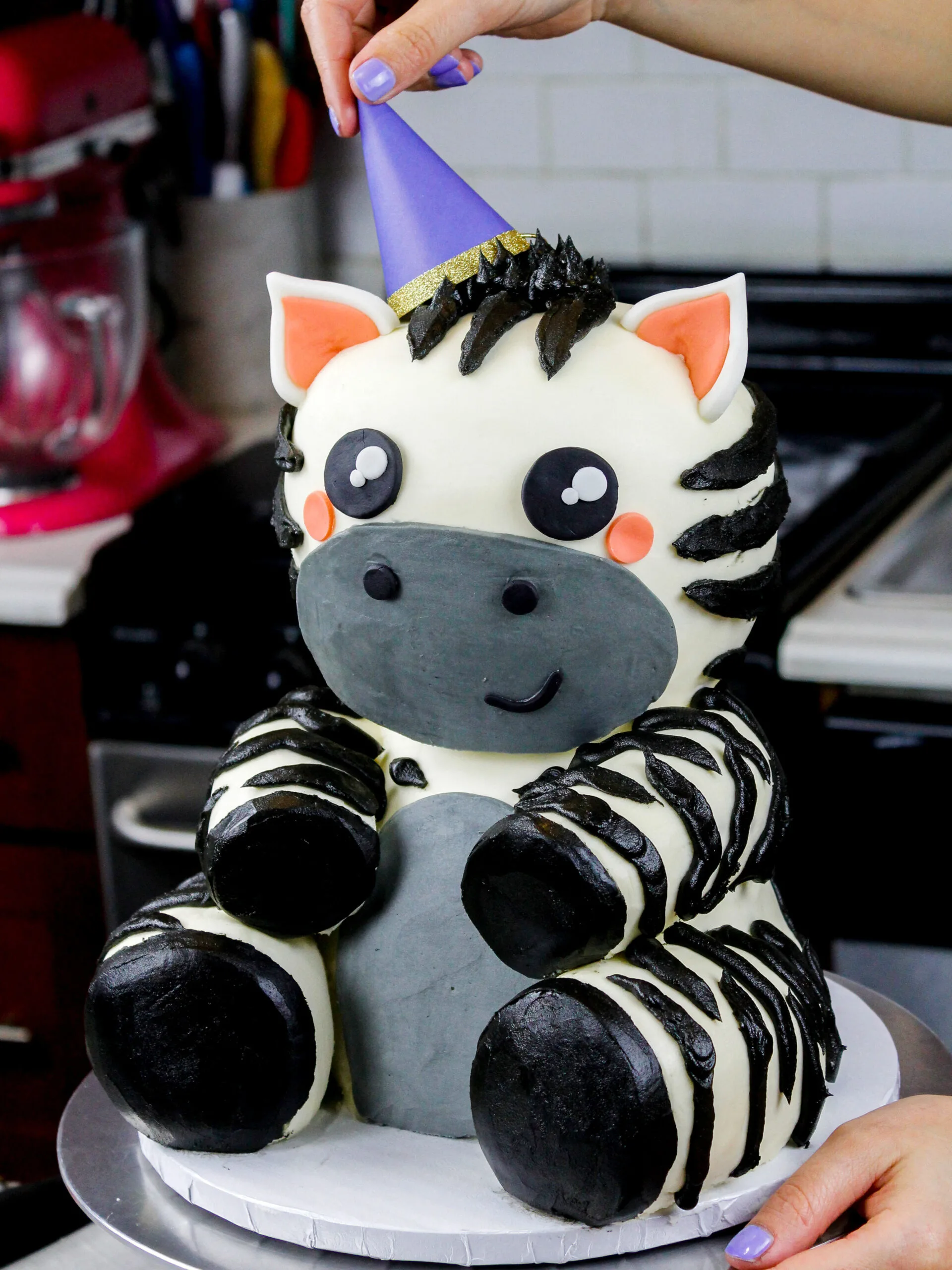 image of an adorable baby zebra cake made for a birthday party