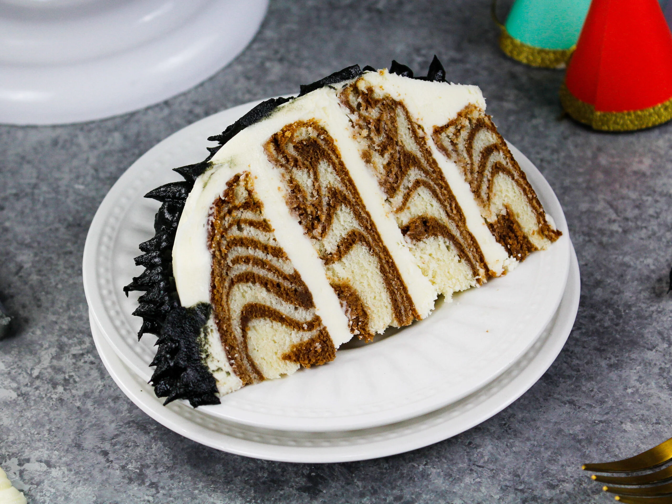 image of a cake slice from a zebra cake 
