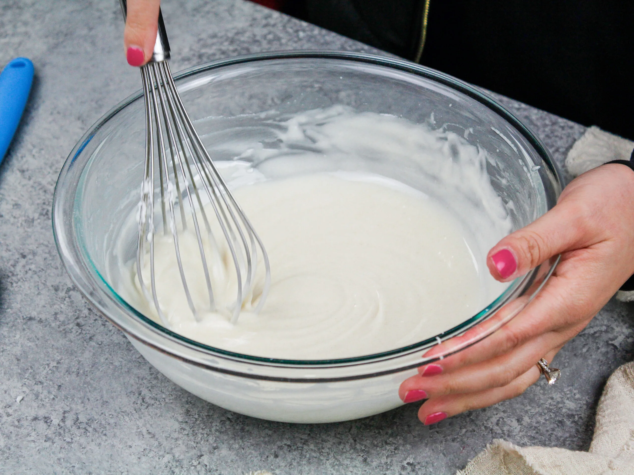 image of homemade cake release being made in a large bowl with a whisk