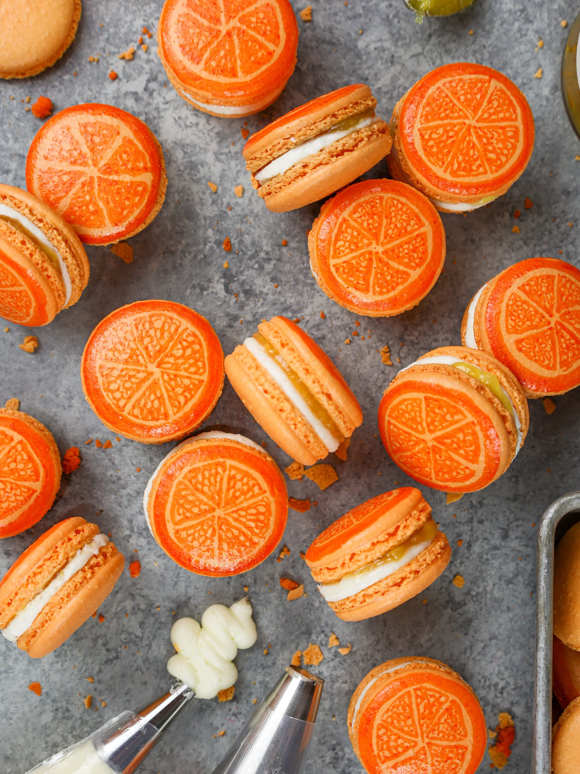 image of orange macarons filled with orange marmalade