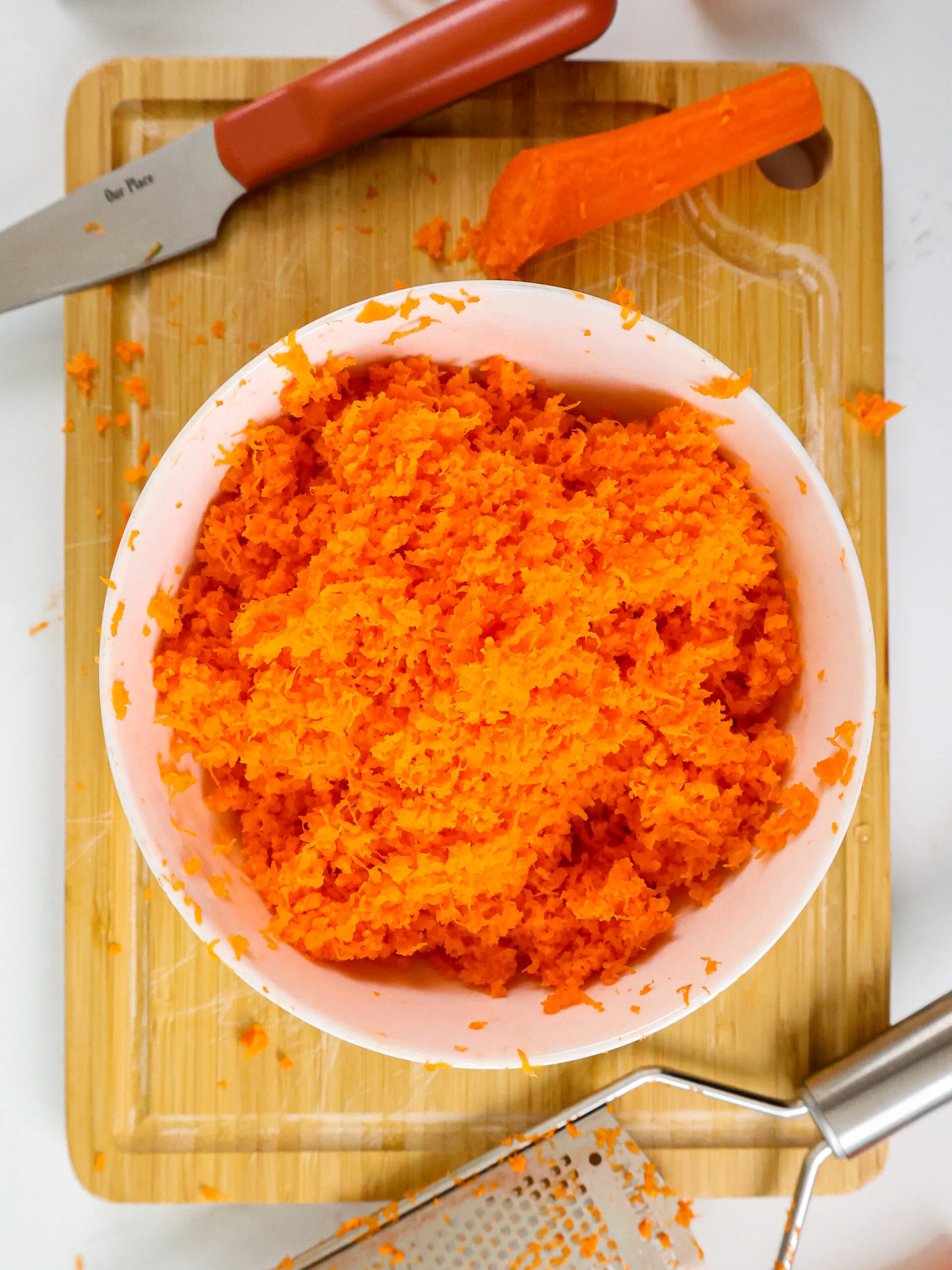 image of finely shredded carrots that were shredded using a microplane grater