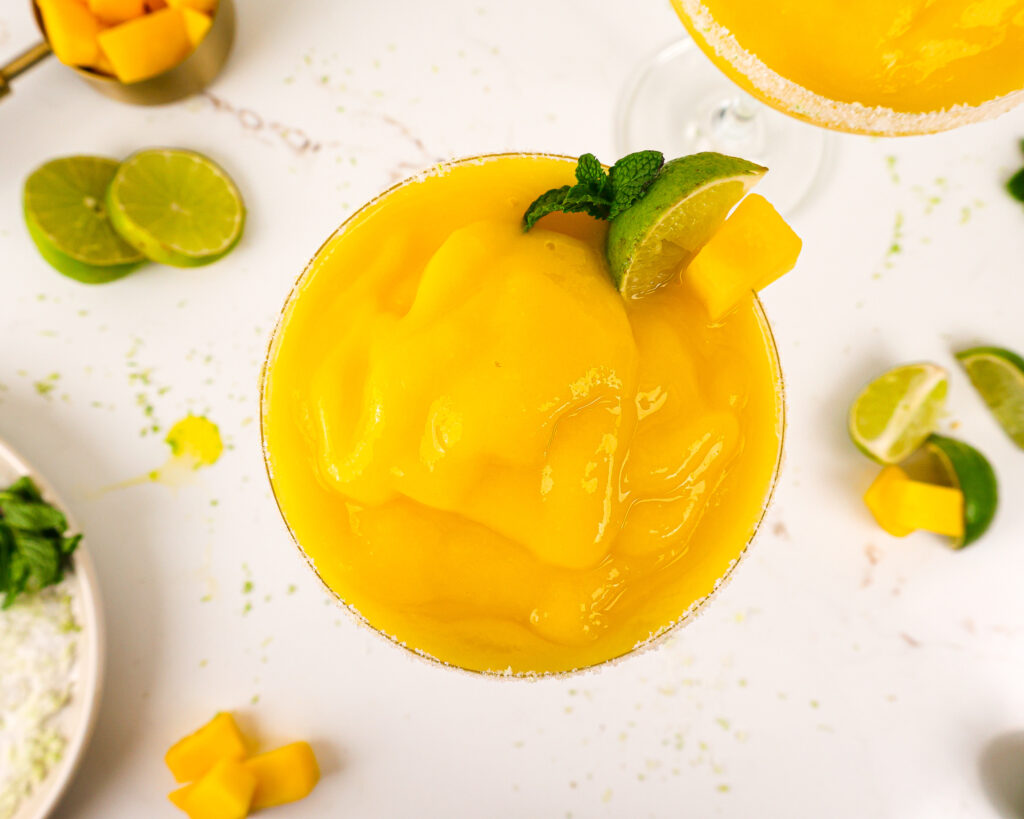 image of a frozen mango margarita from overhead