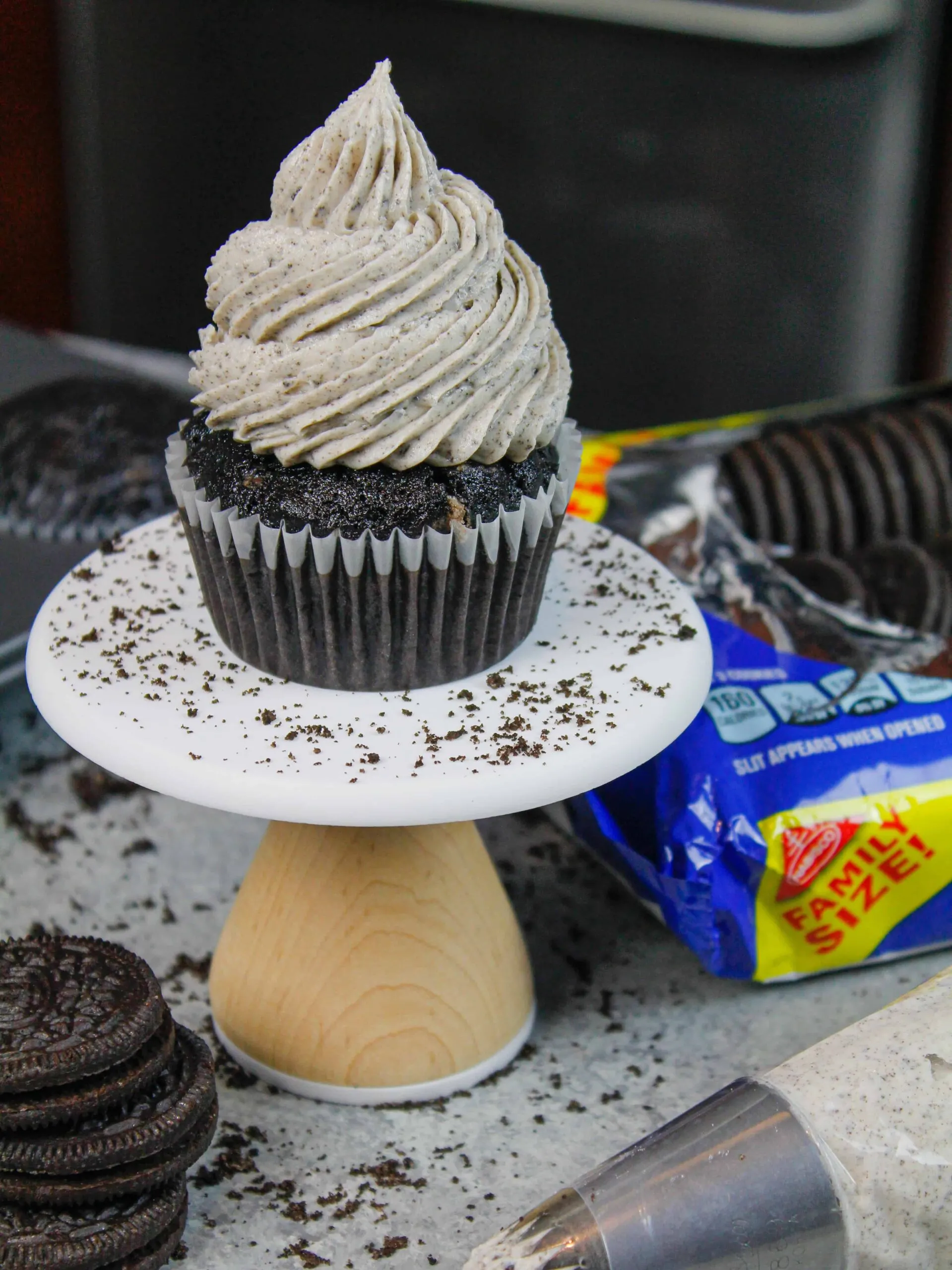 image of oreo cupcake frosted with a large french tip