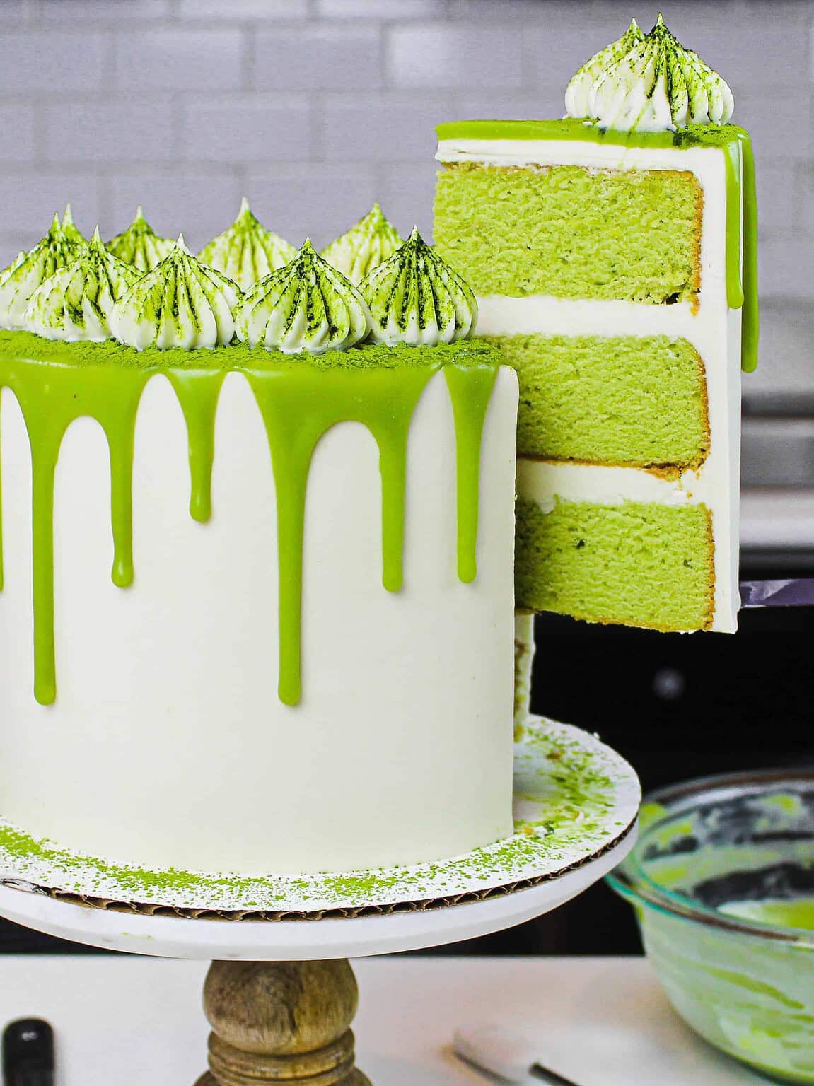 Matcha Cake Tender Matcha Cake Layers Frosted w/ Fluffy Buttercream