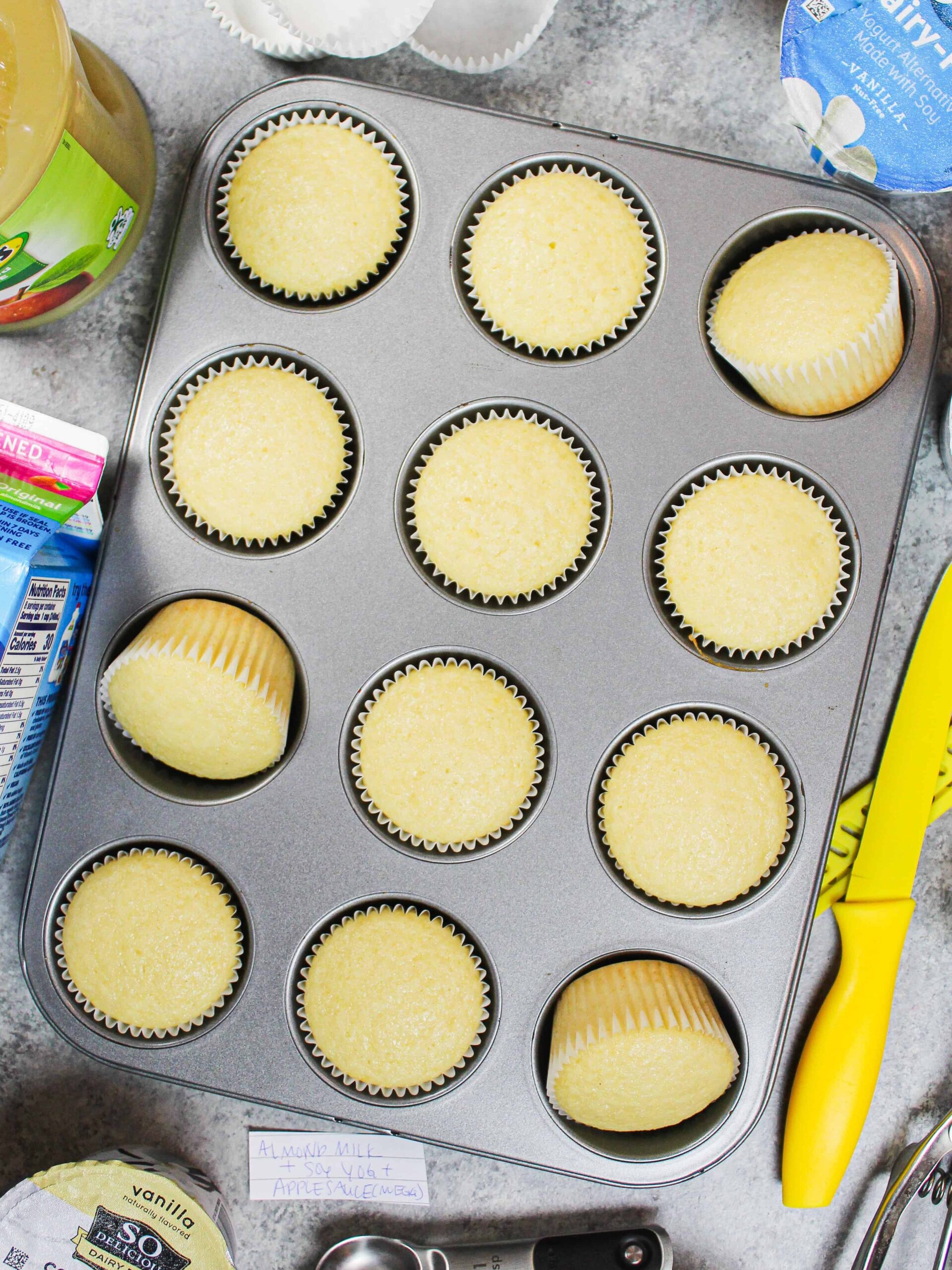 image of dairy free and egg free cupcakes baked in a cupcake pan