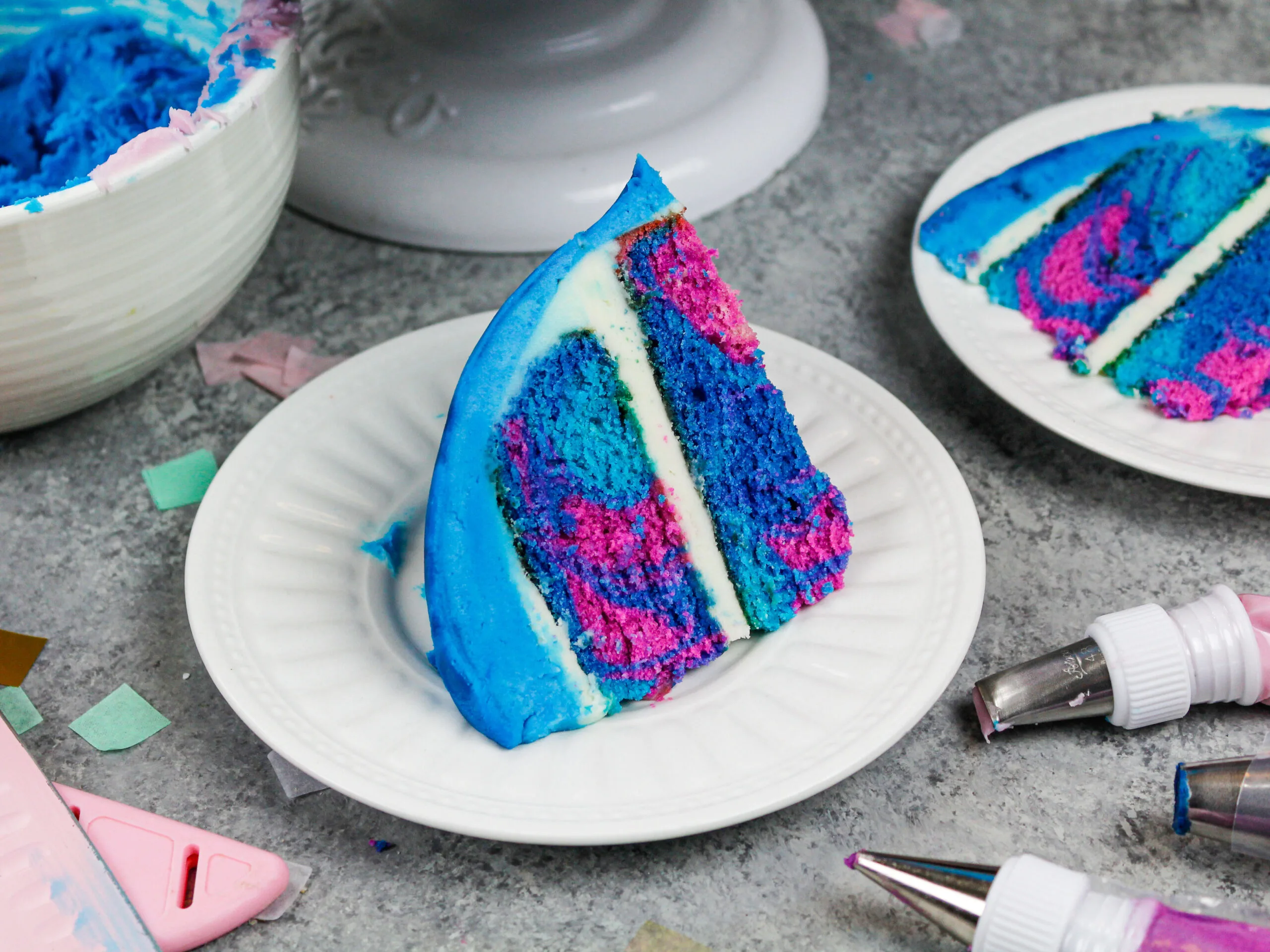 image of a purple and blue cake slice
