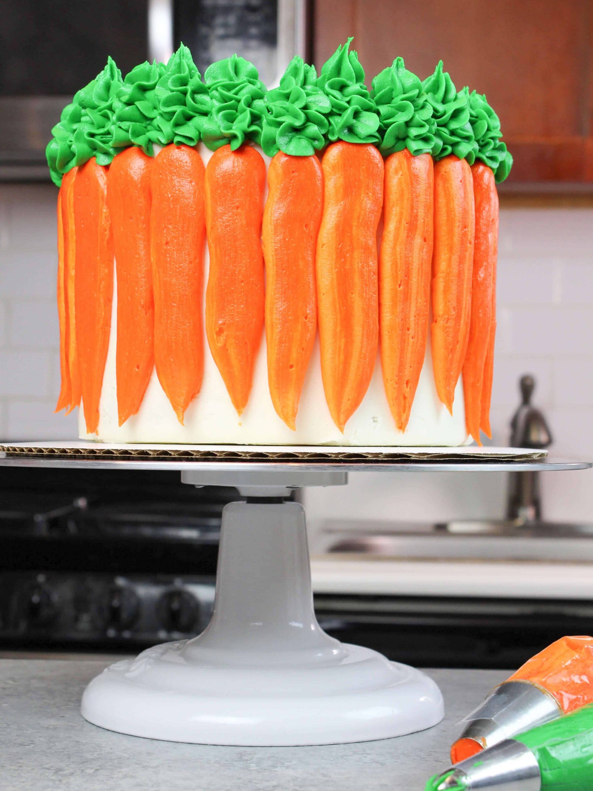 image of decorated carrot cake, with cream cheese frosting