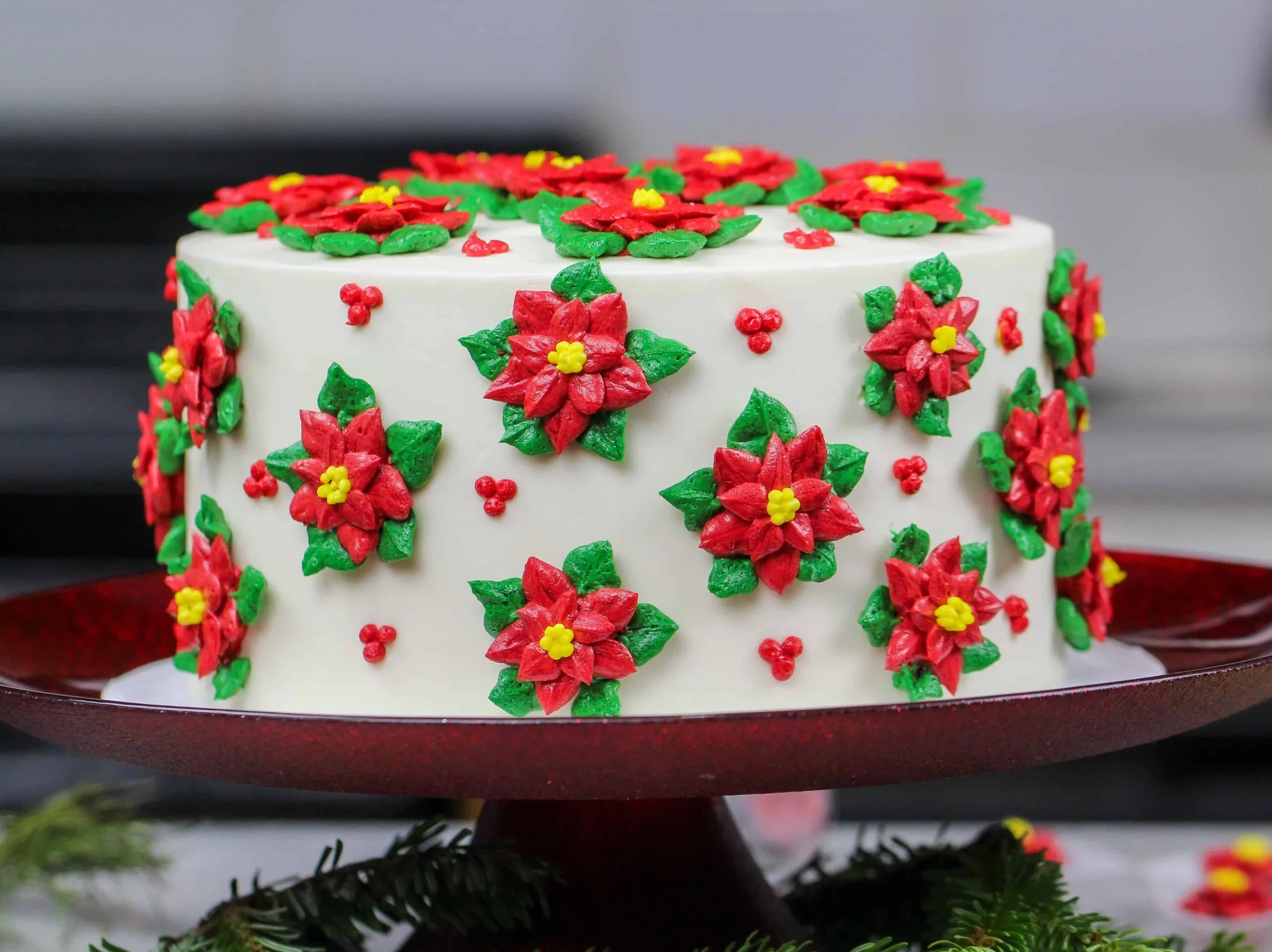 Succulent Christmas Holly-Berry Wreath Cake l KimBeAu