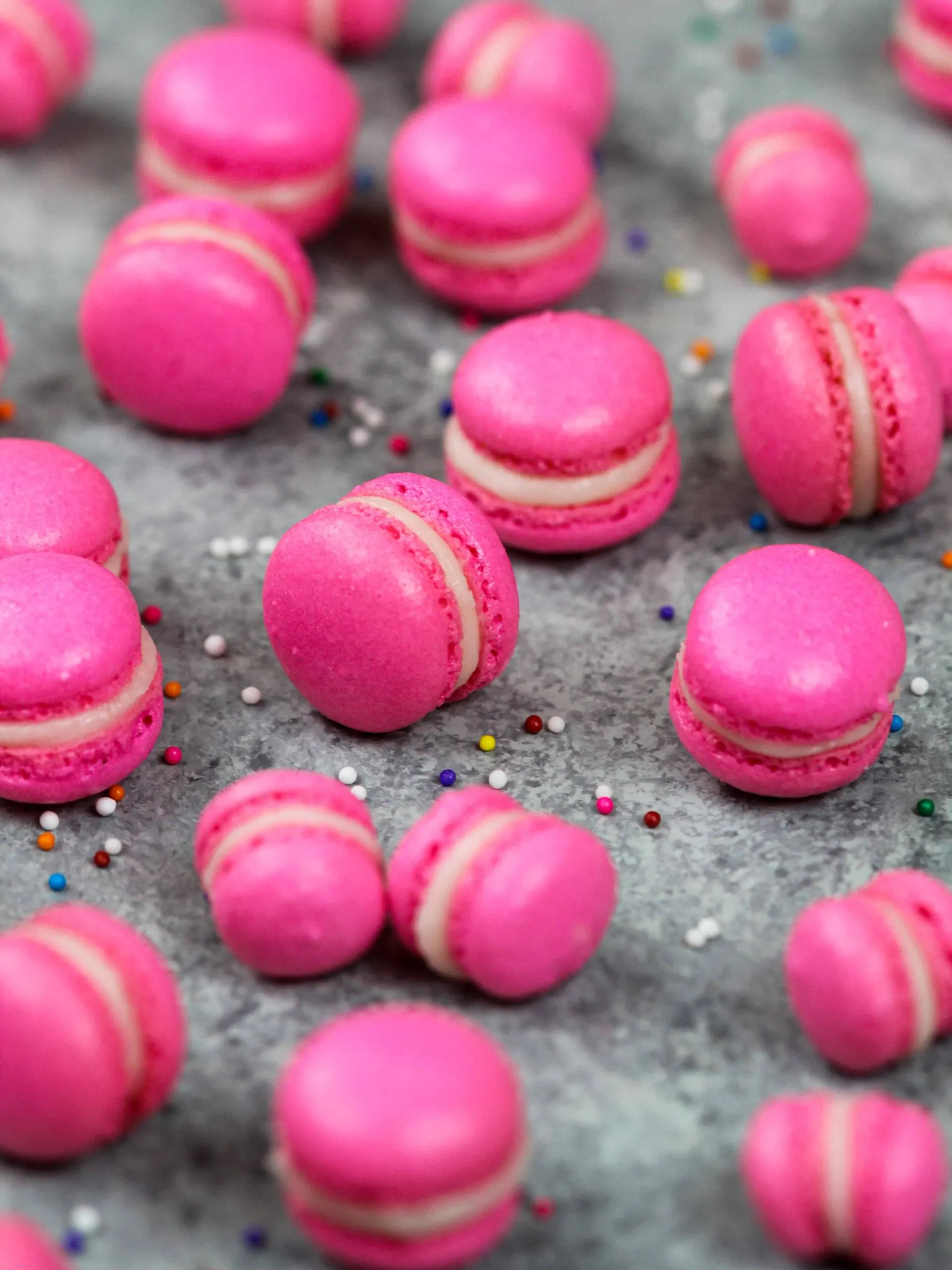 image of mini pink macarons