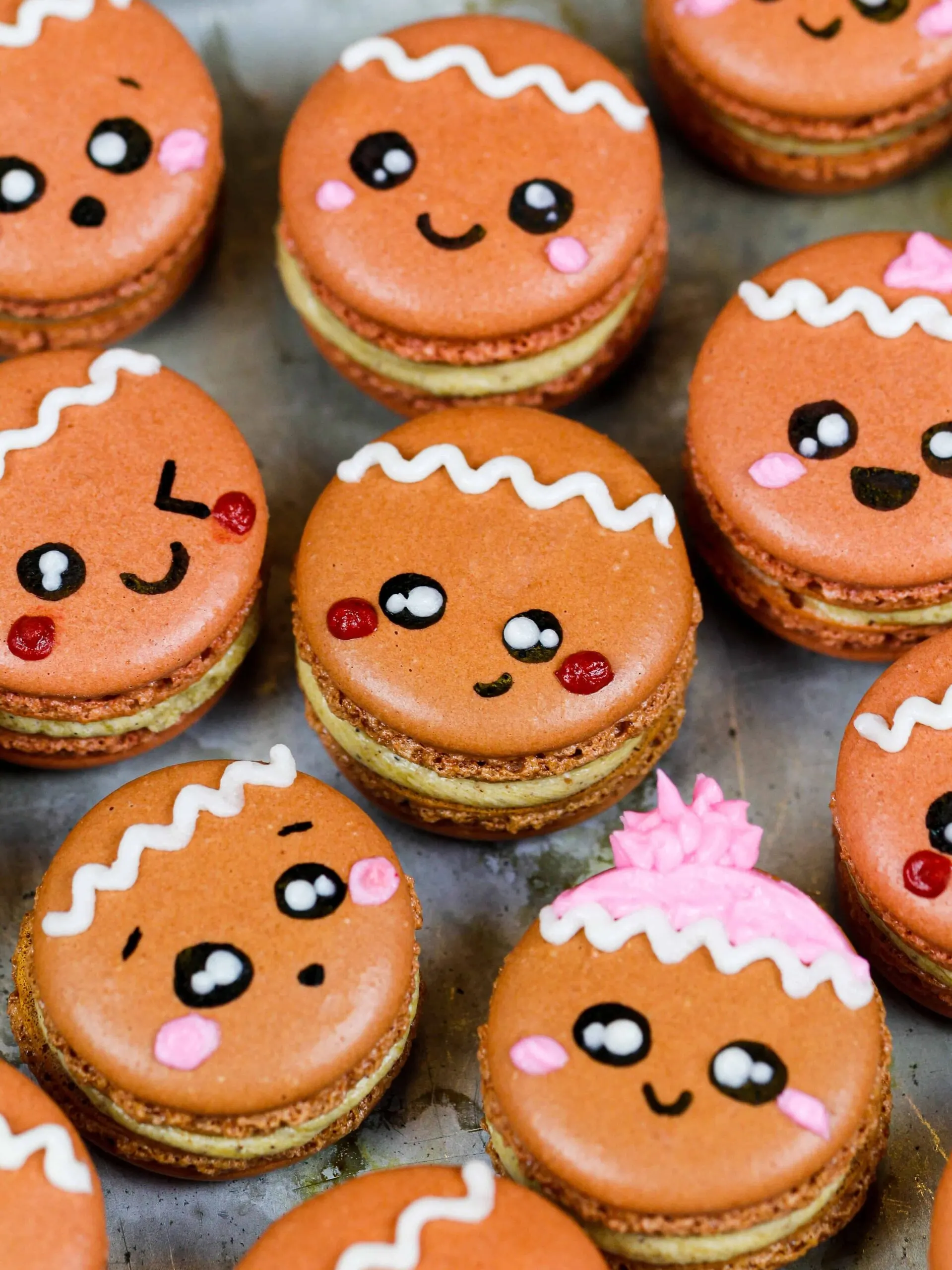 image of gingerbread macarons filled with gingerbread buttercream
