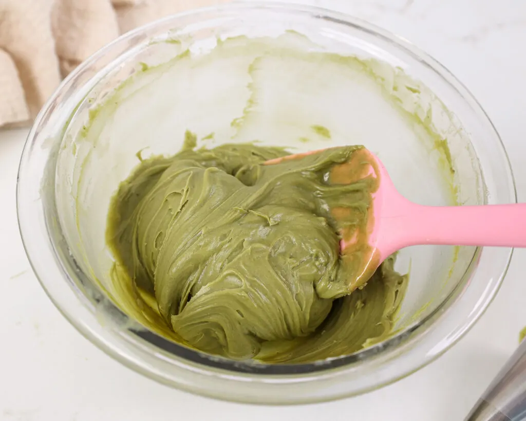 image of matcha ganache that's been chilled and is ready to be used