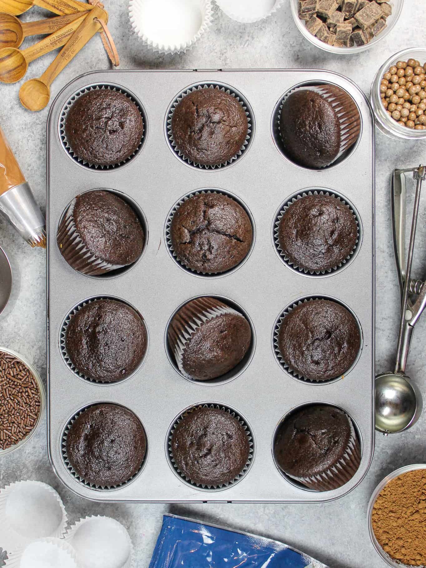 image of chocolate cupcakes baked in a pan
