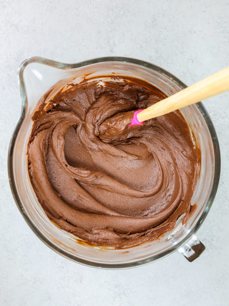 image of silky smooth, decadent dark chocolate buttercream made with Baileys