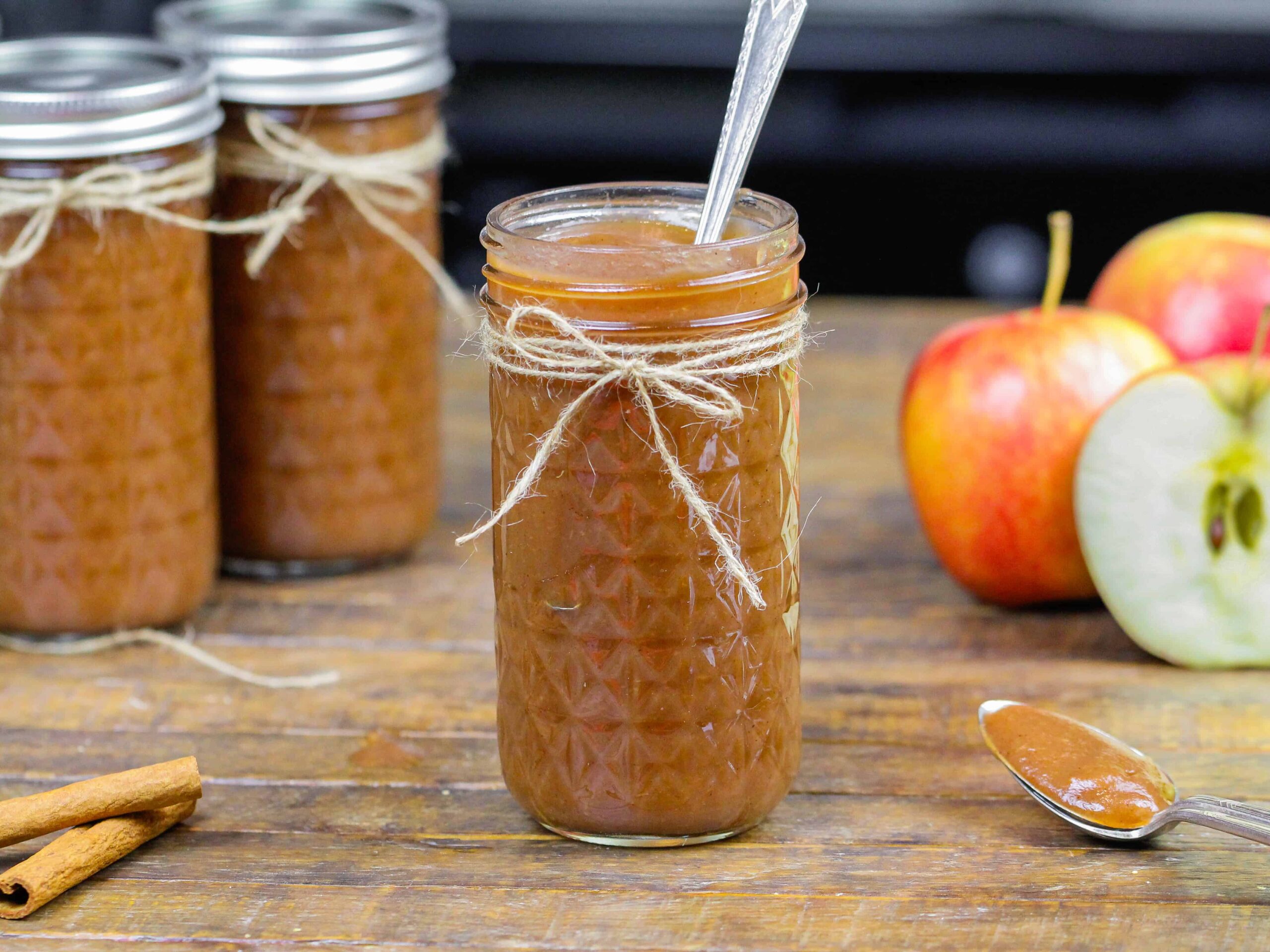 image of pressure cooker apple butter in a mason jar