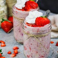 image of strawberry overnight oats in cute mason jars