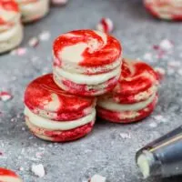 image of french peppermint macarons stacked in a little pyramid