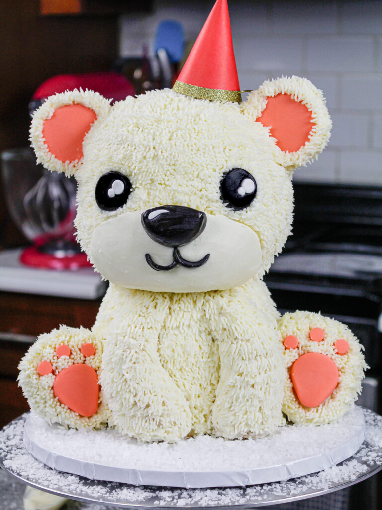 image of an adorable polar bear cake made for a birthday party