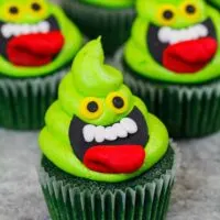 image of slimer ghostbuster cupcakes made with lime cupcakes