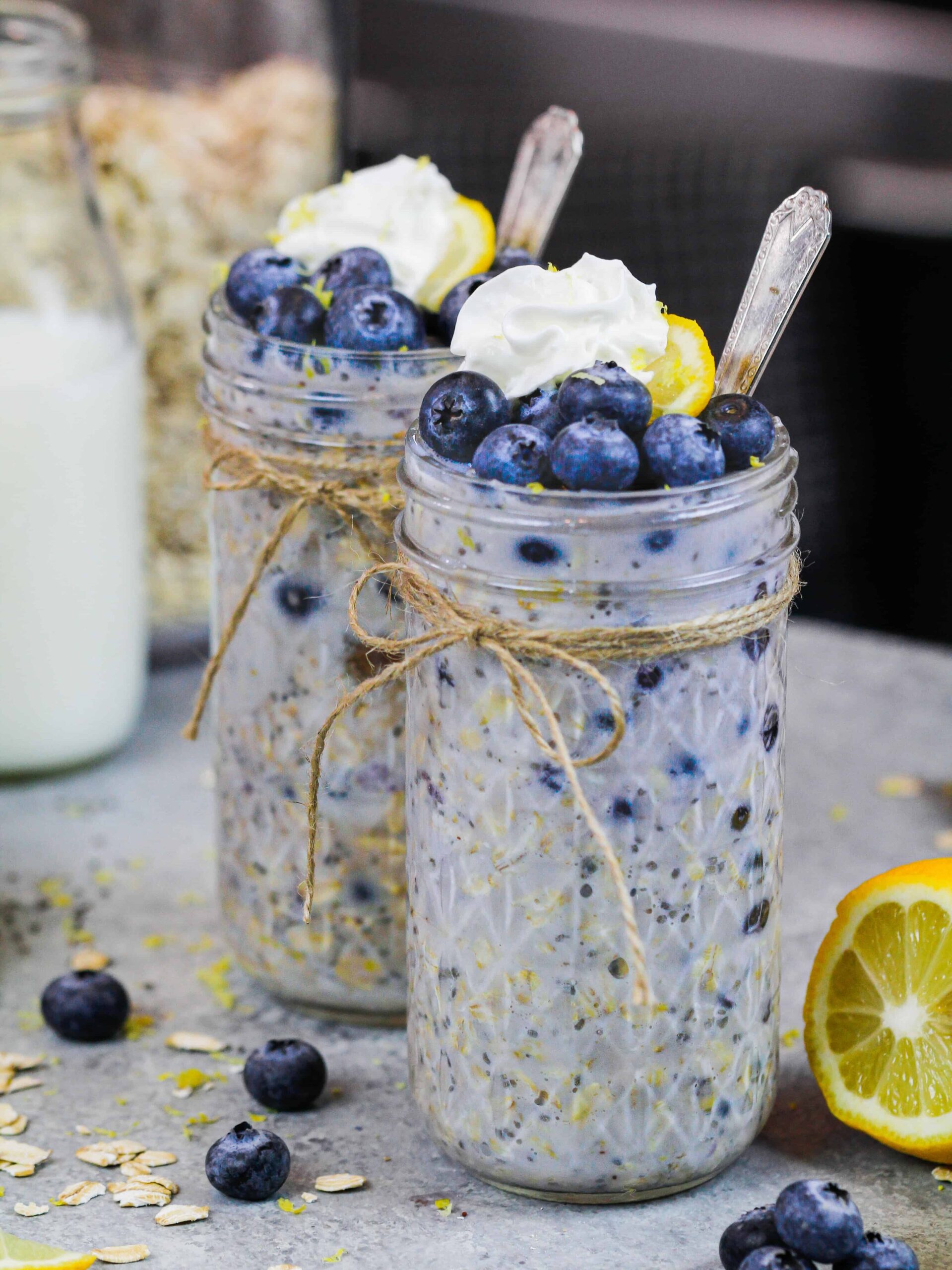 image of blueberry overnight oats made in a cute mason jar