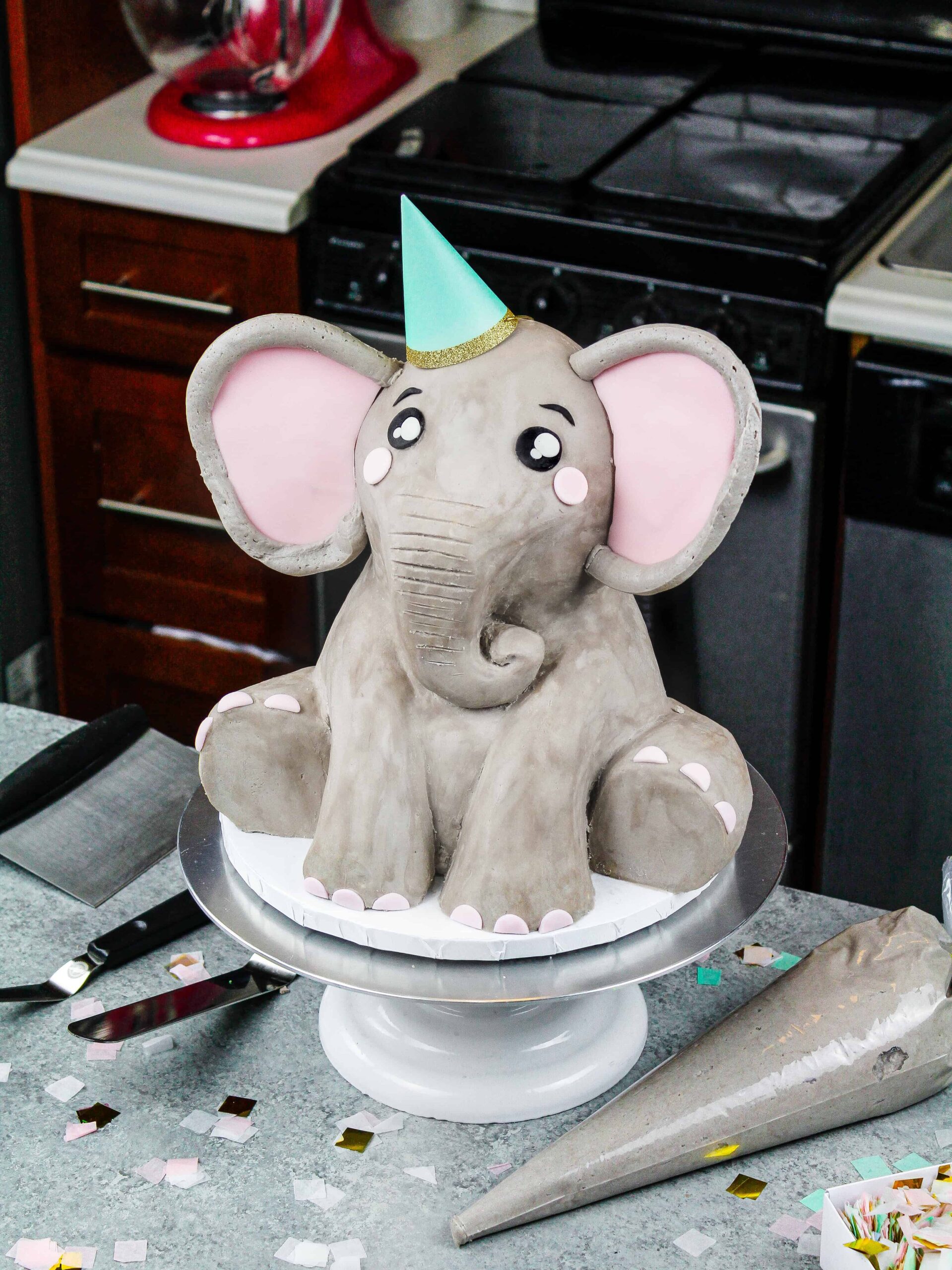 image of a cute buttercream elephant cake