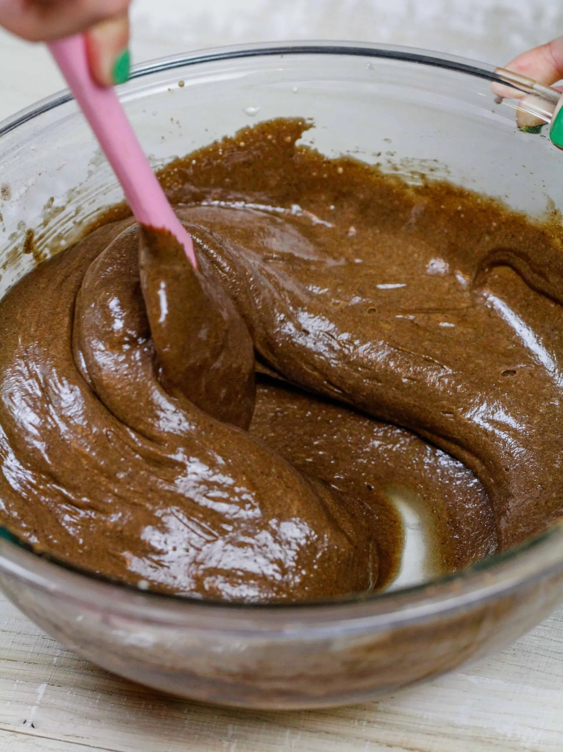 image of biscoff brownie batter being stirred
