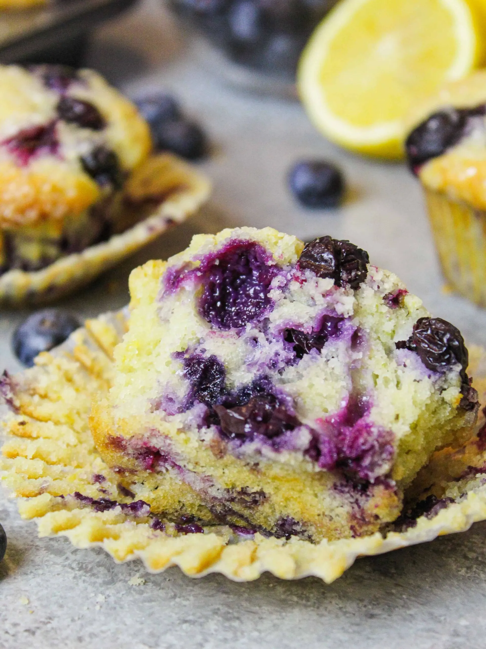 image of bitten into lemon blueberry muffin