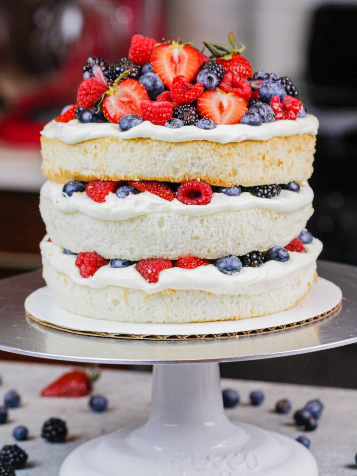 Layered Angel Food Cake: Fluffy Cake Layers Frosted w/ Whipped Cream