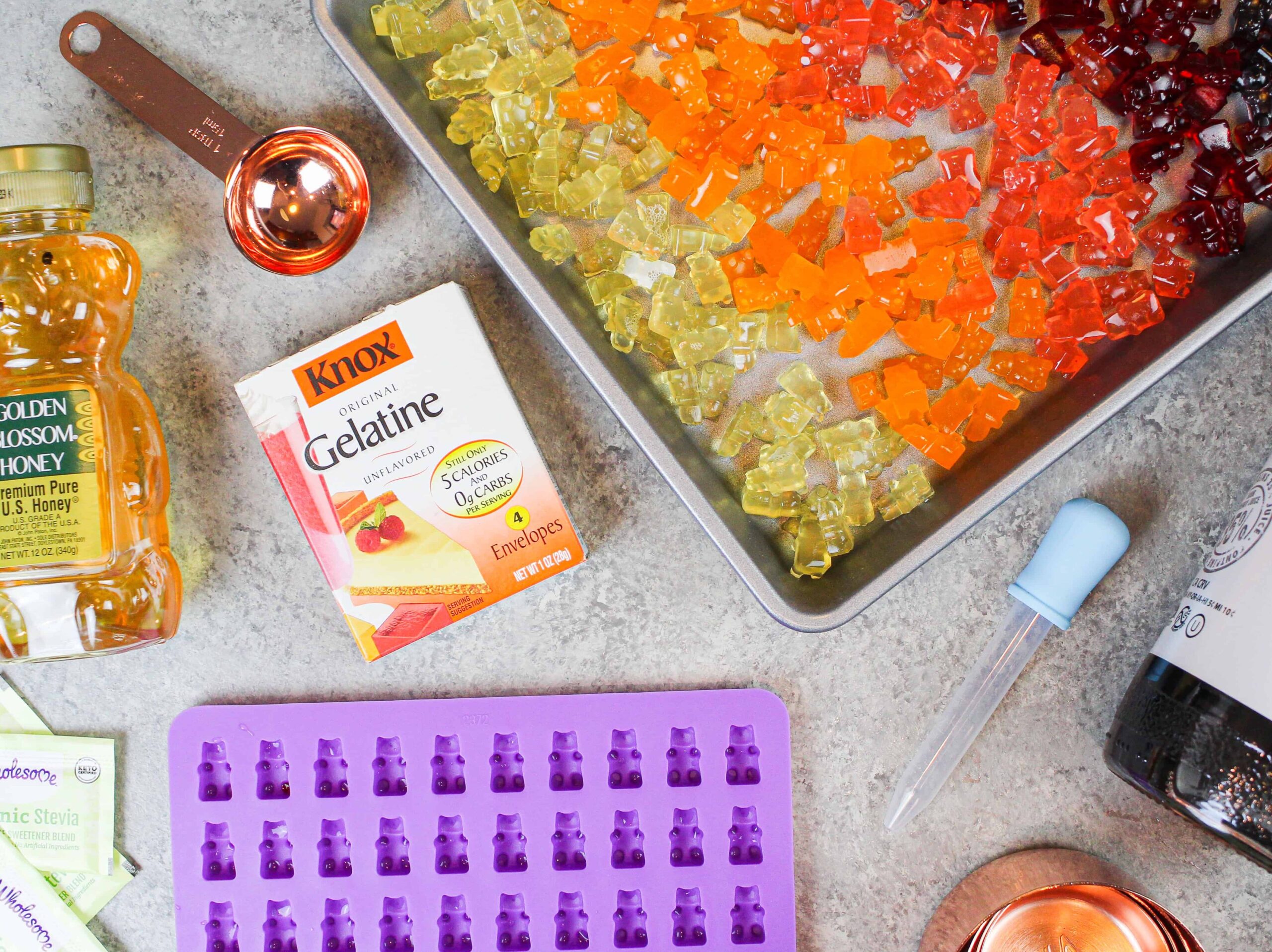 image of ingredients laid out to make homemade gummy bears