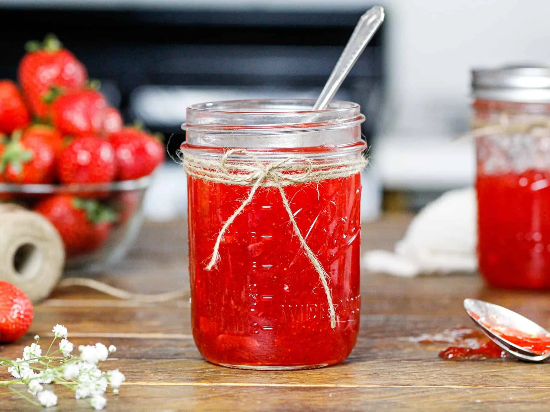 image of certo strawberry freezer jam that has set and is ready to be eaten
