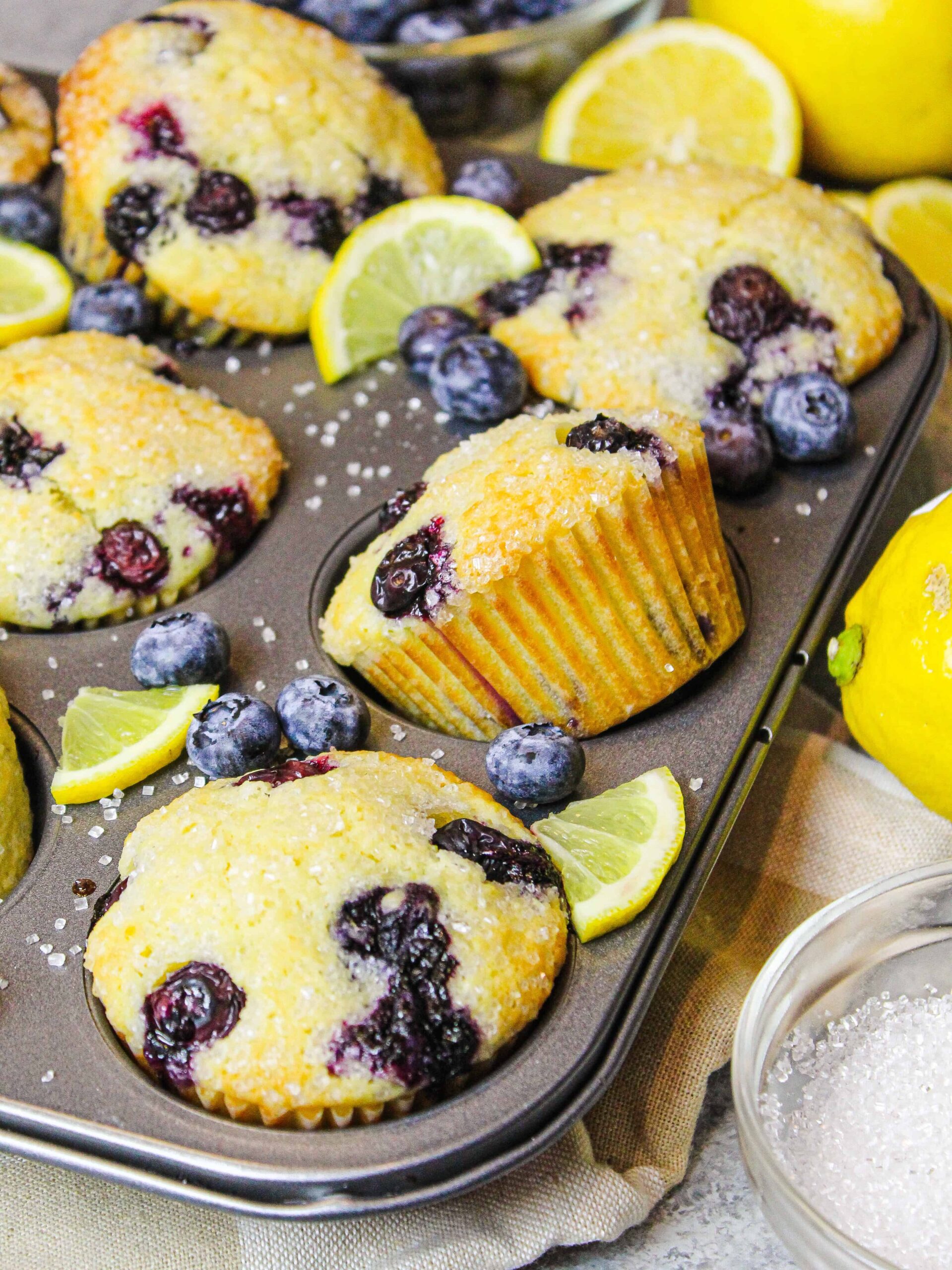 image of lemon blueberry muffins made with yogurt for extra moisture