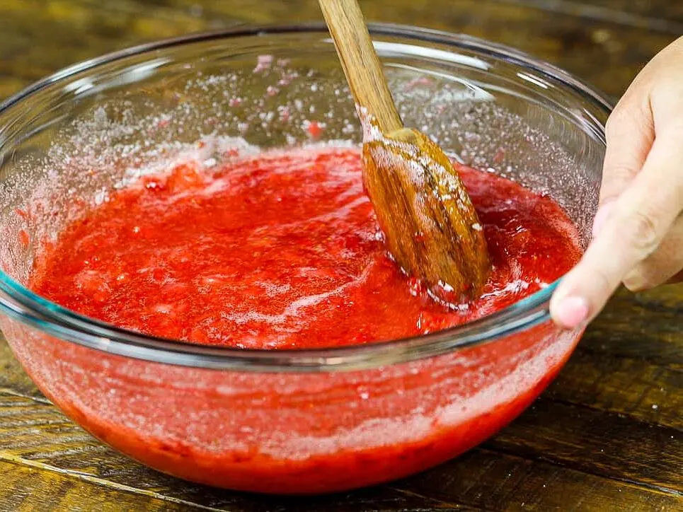 image of certo strawberry freezer jam being mixed
