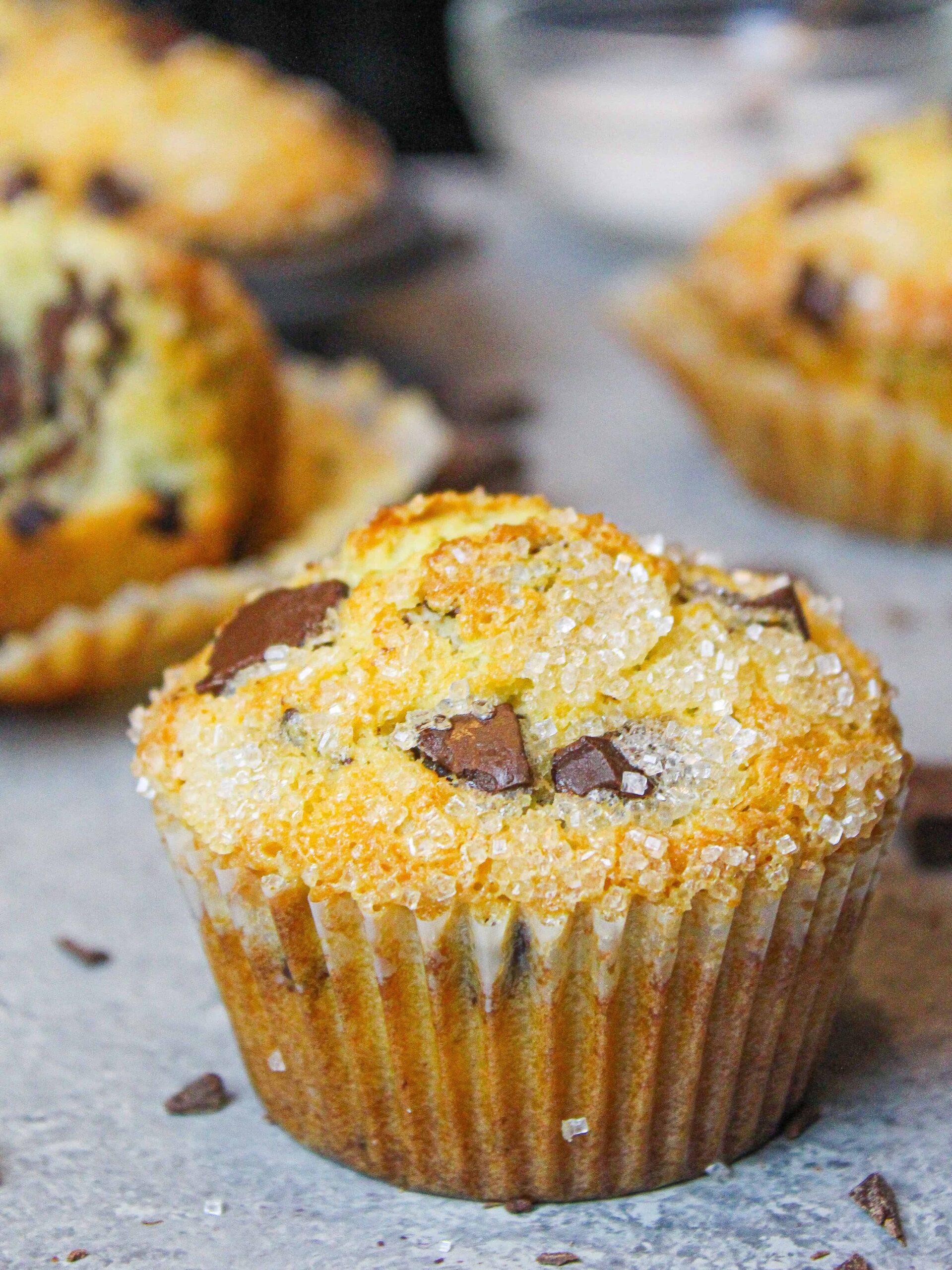 photo of baked bakery style chocolate chip muffin