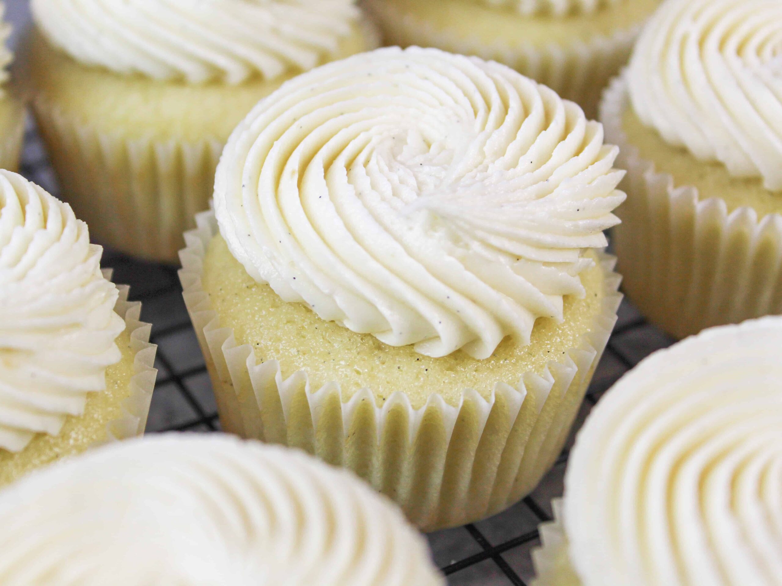 image of eggless or egg free cupcakes frosted with egg free buttercream frosting