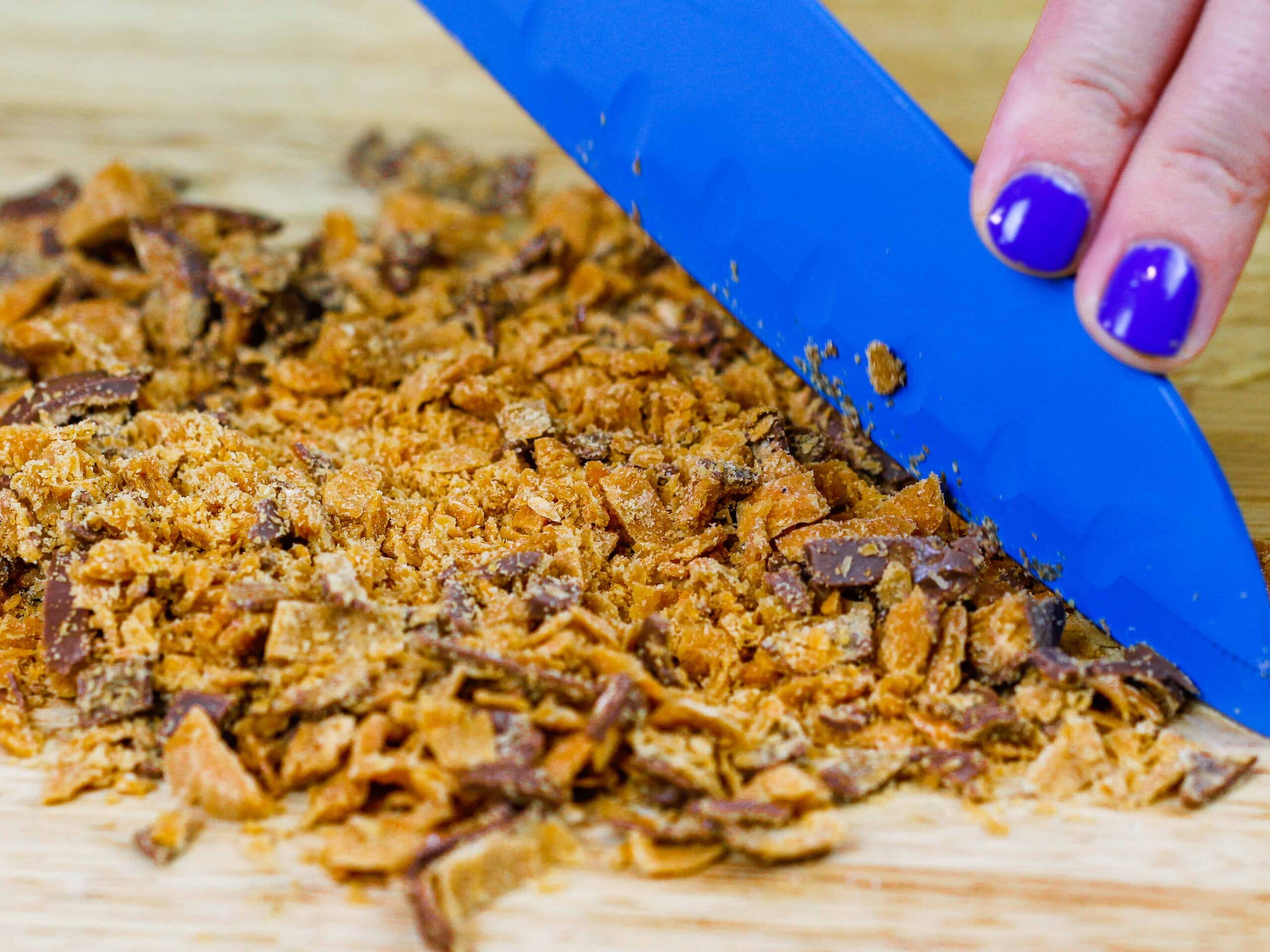 image of a butterfinger bar being chopped up