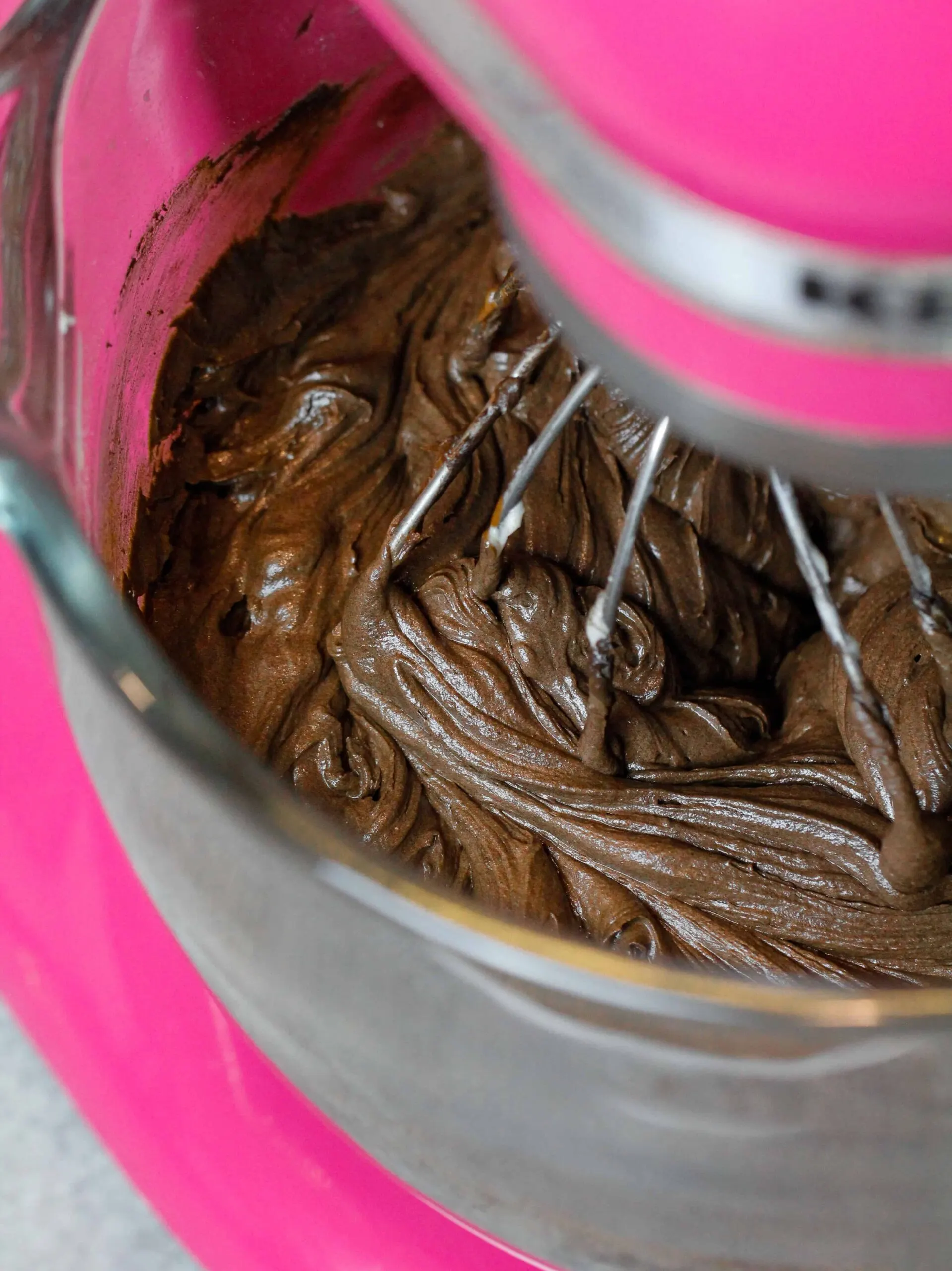 image of decadent chocolate orange buttercream being made in a kitchenaid stand mixer