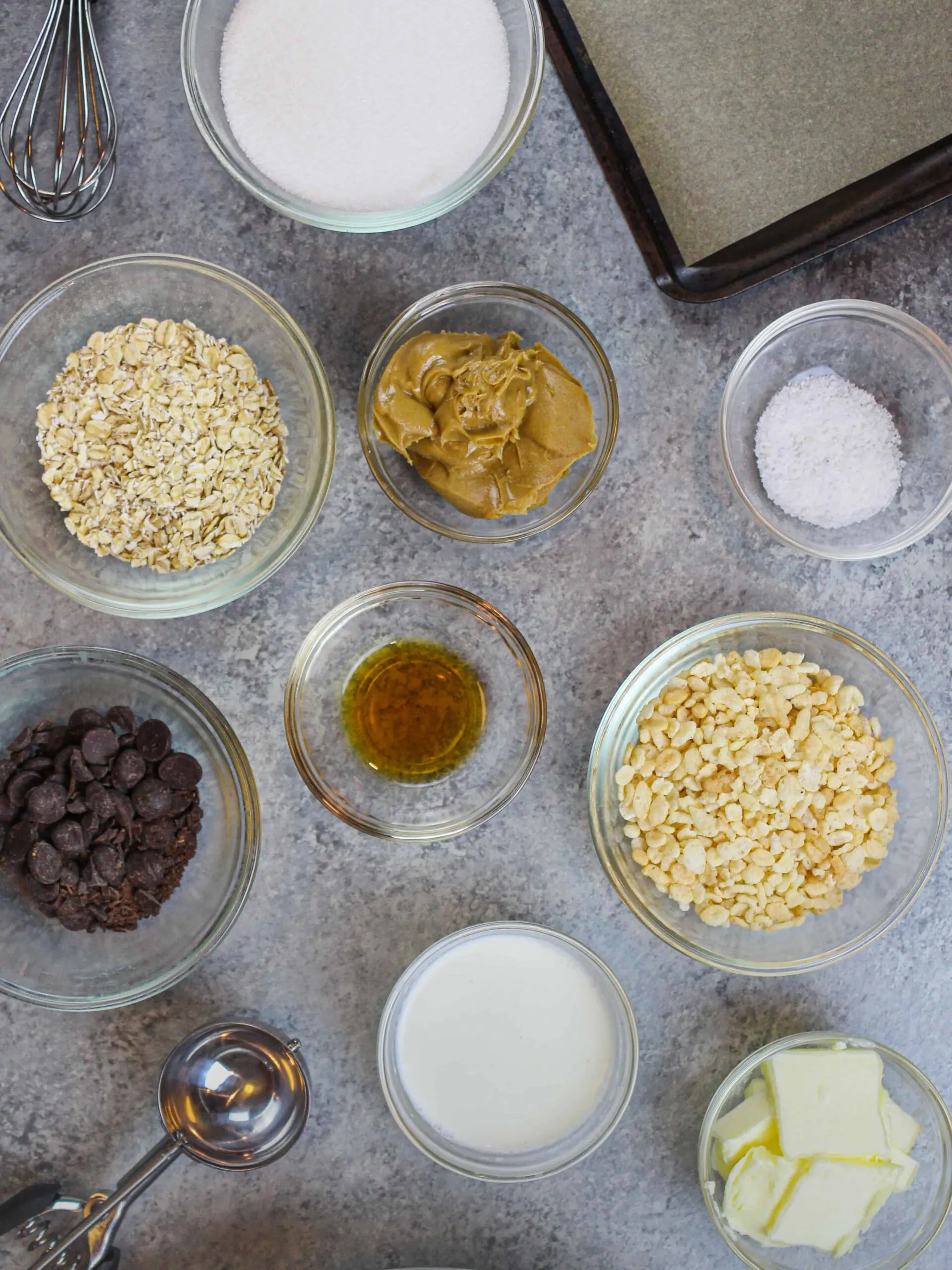 image of ingredients to make gluten free no bake oatmeal cookies