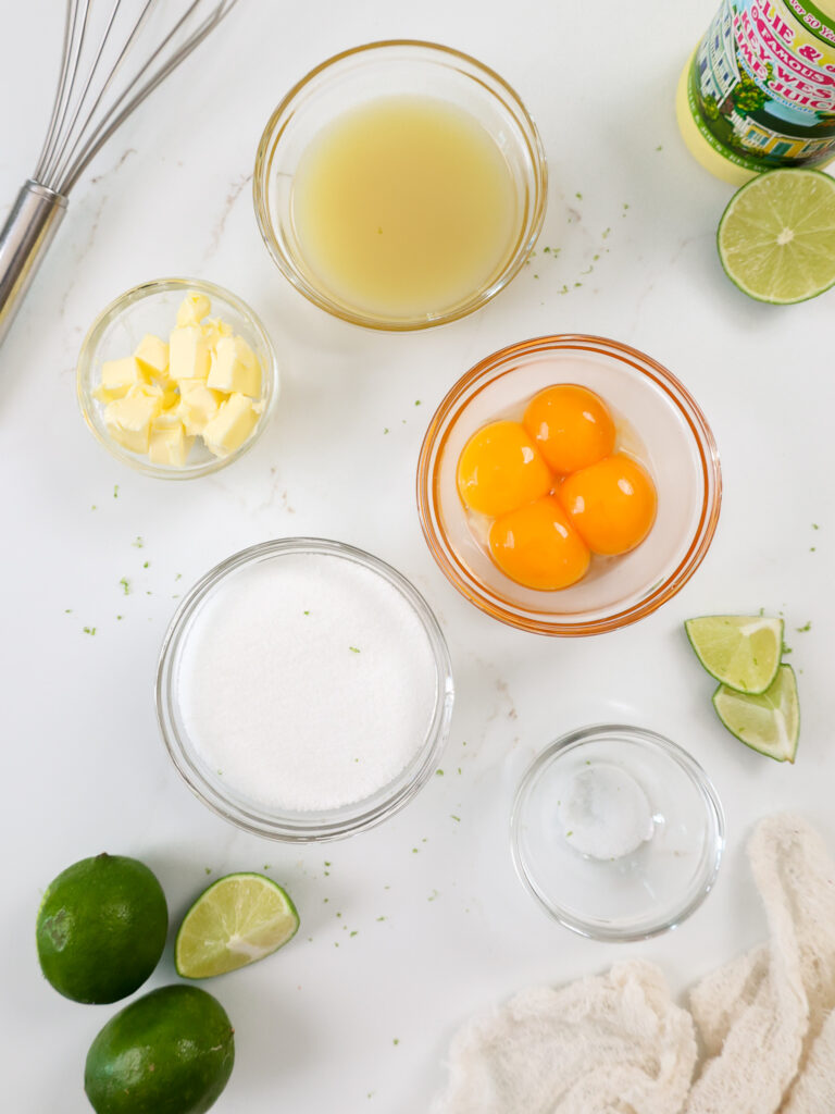 image of ingredients laid out to make easy, homemade lime curd