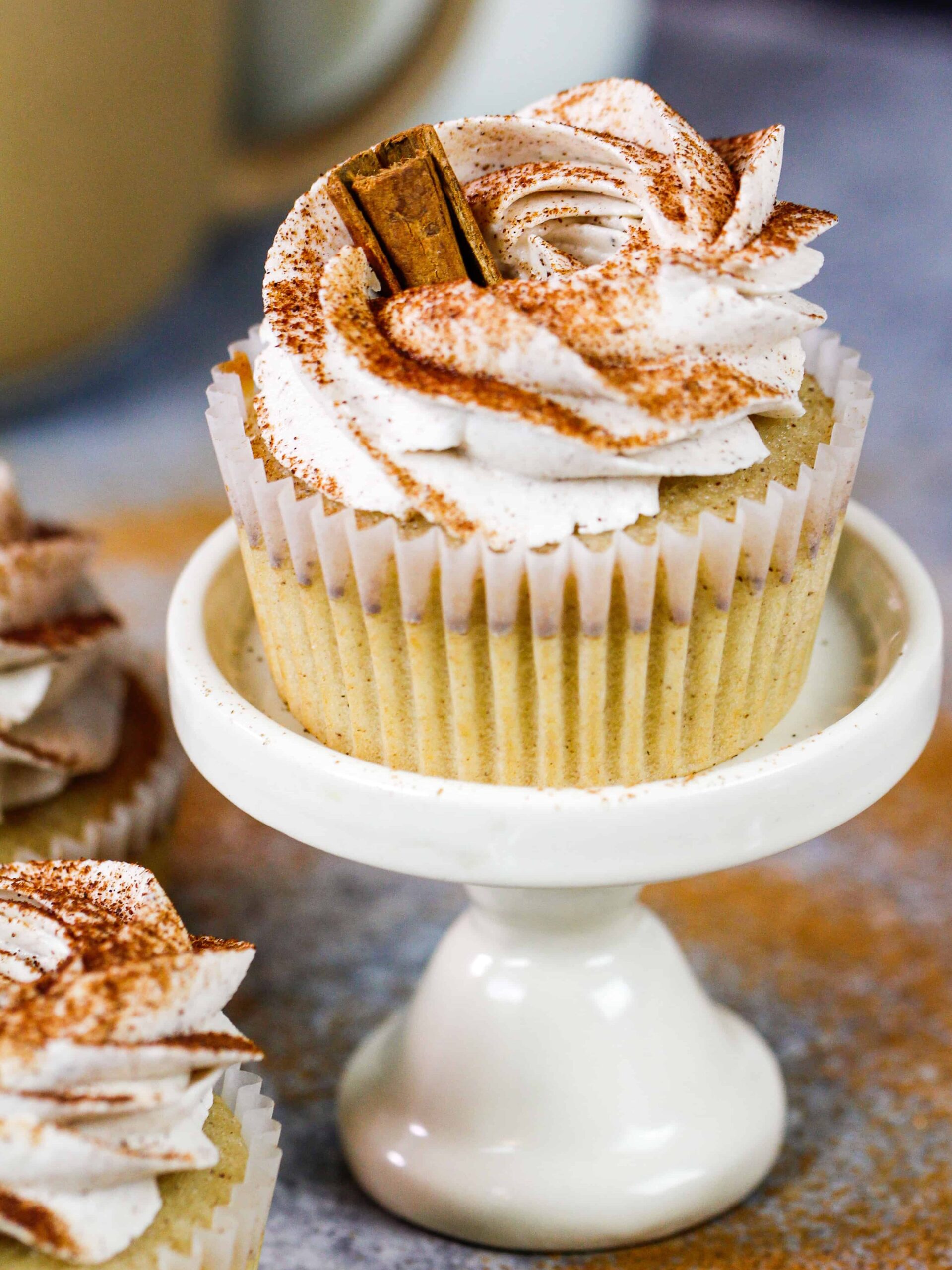 image of cinnamon cupcakes made with cinnamon buttercream frosting