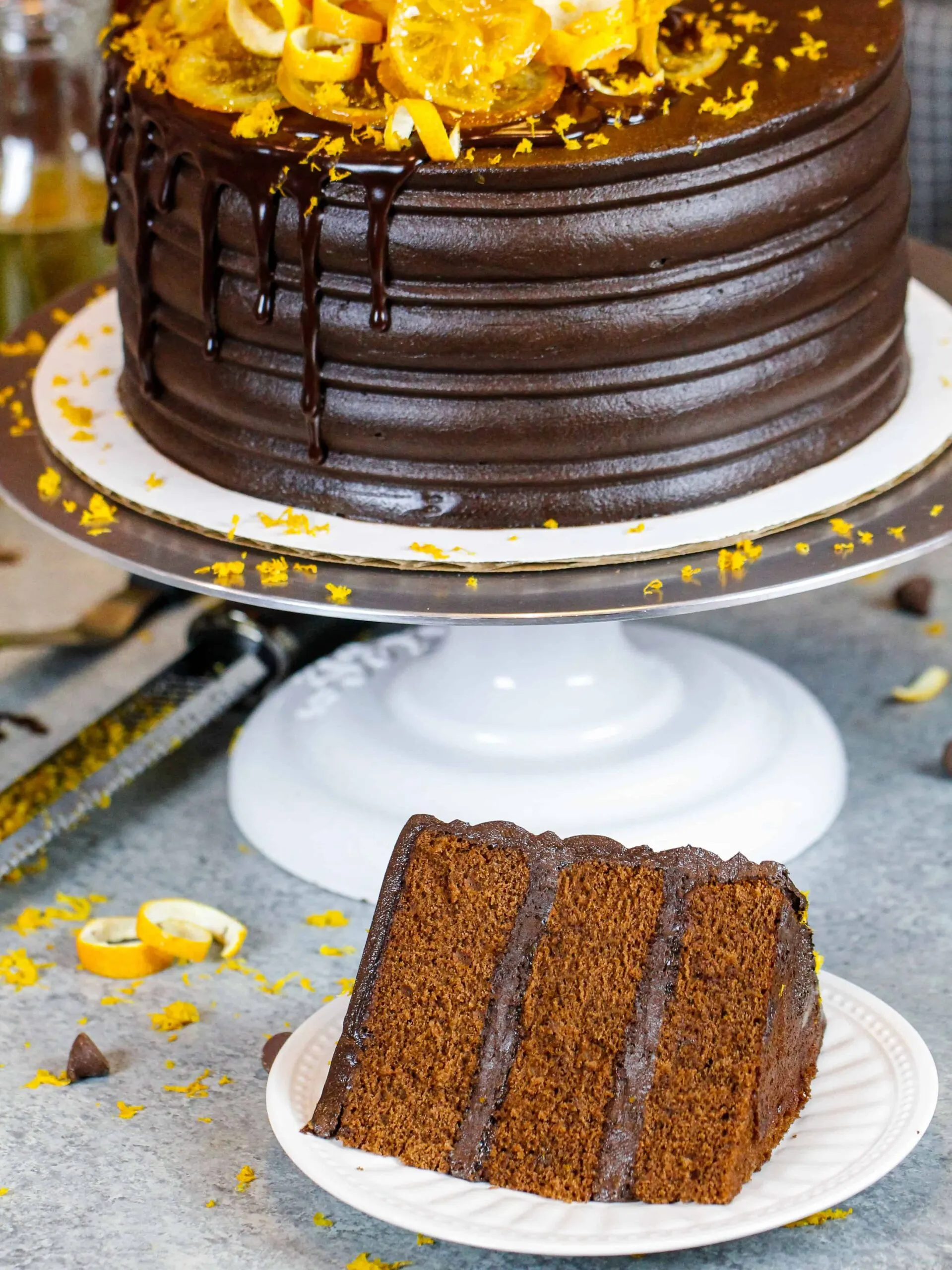 image of chocolate orange cake made with chocolate orange buttercream frosting