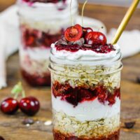 image of cherry overnight oats in a