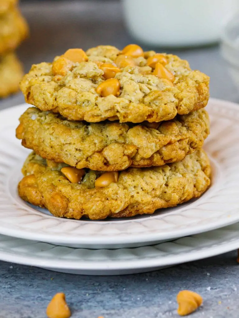 image of butterscotch cookies stacked on a plate and ready to be eaten