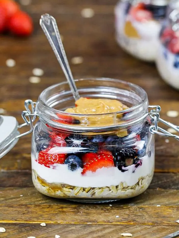 image of peanut butter protein overnight oats