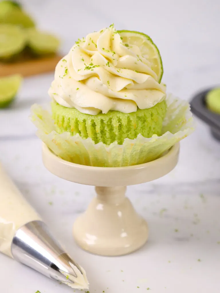 image of a lime cupcake that's been unwrapped