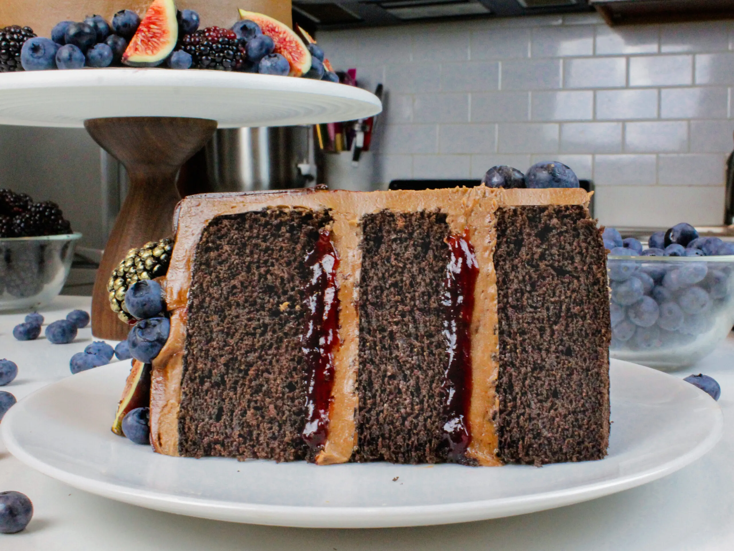 image of sliced, 6 inch chocolate cake recipe