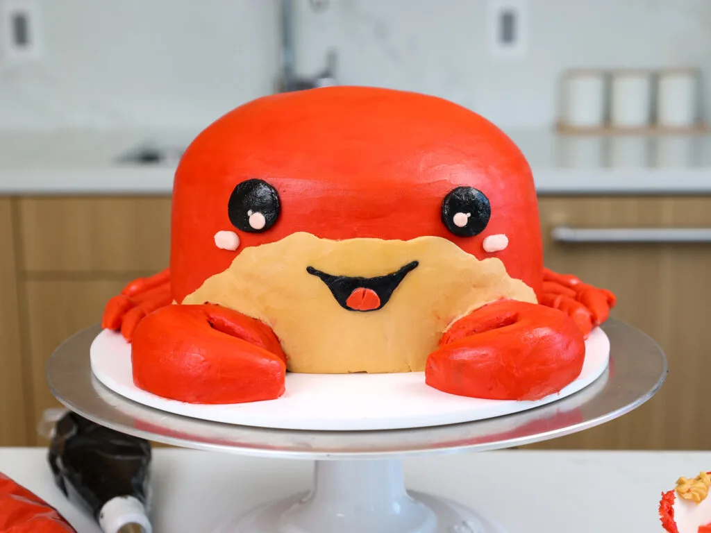 image of a cute crab cake made with red velvet cake layers