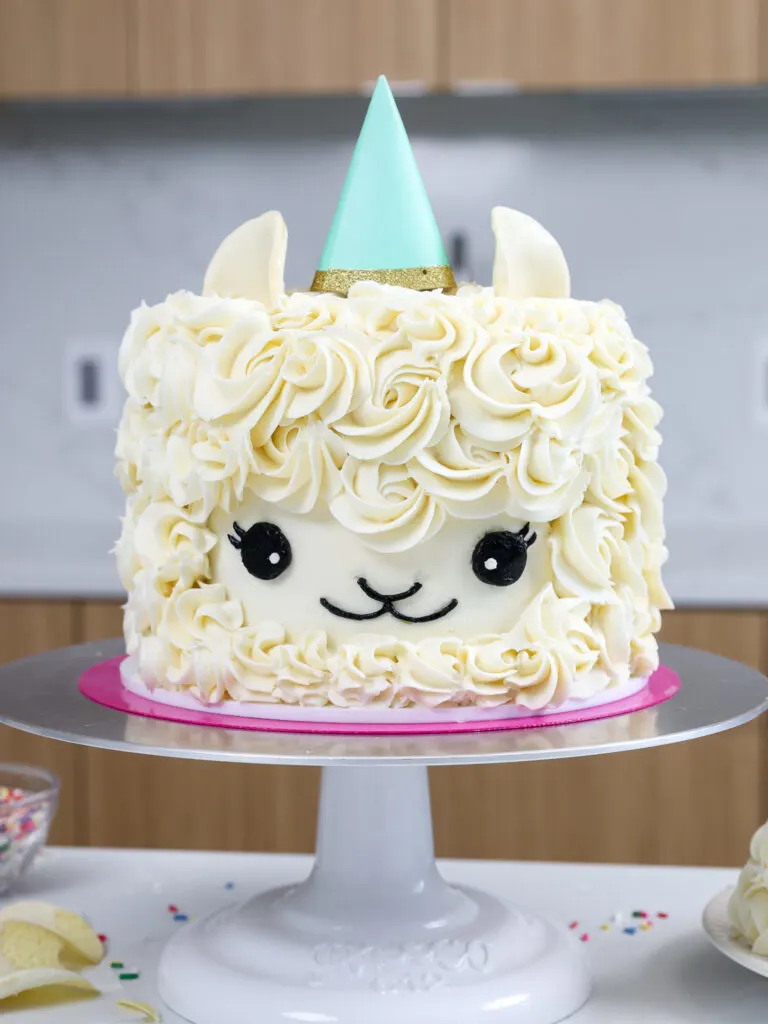 image of a cute baby llama cake that's made with buttercream