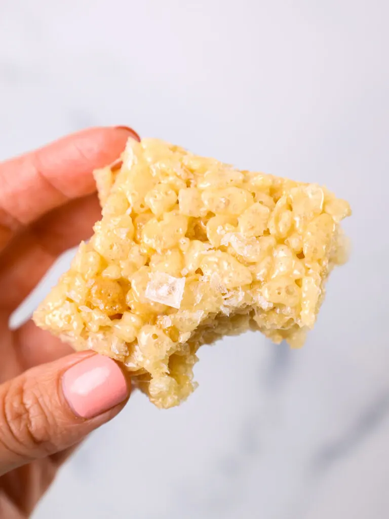 image of a classic rice krispie treat that's been bitten into
