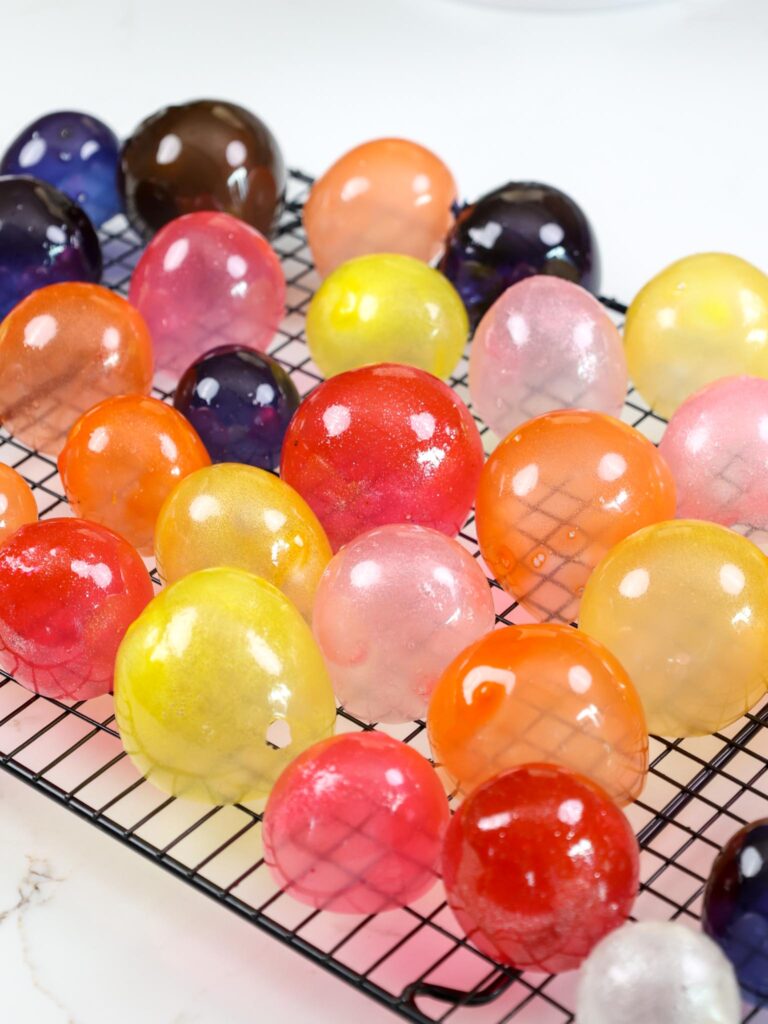 image of gelatin bubbles that have been fully dried and are resting on a wire rack