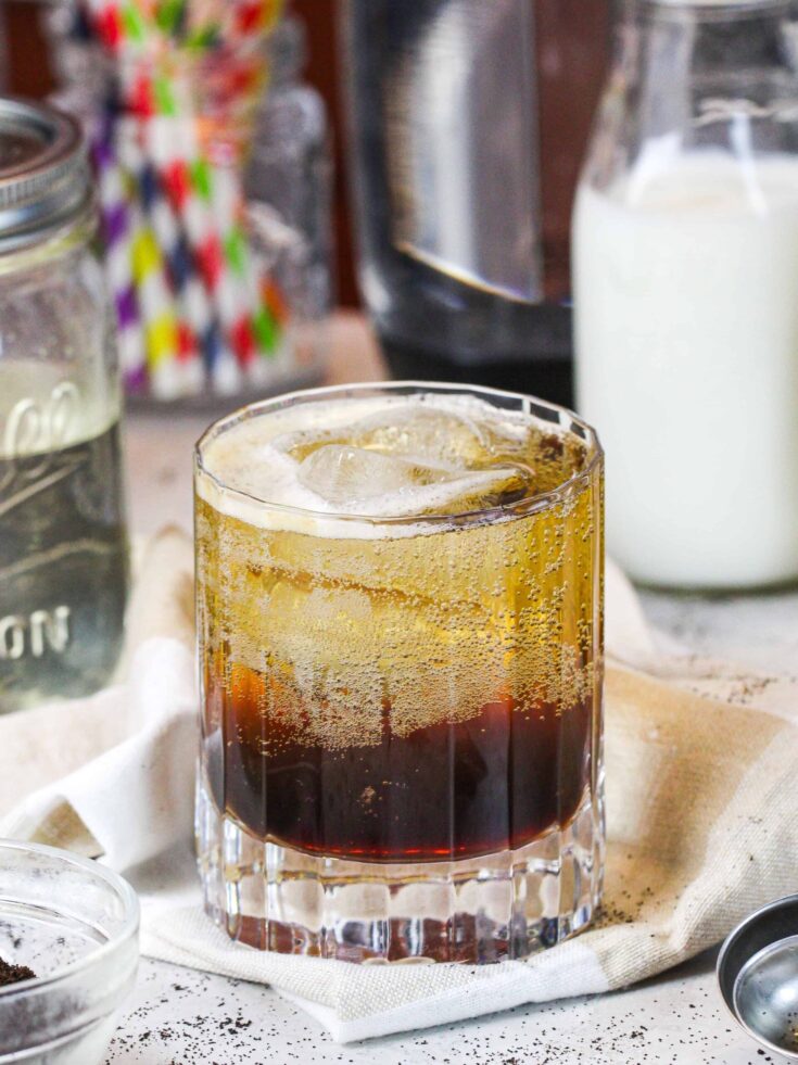 image of an espresso soda in short glass with ice